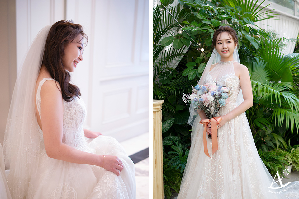 永生花捧花,證婚花藝白紗造型,編髮造型,蓬鬆盤髮,戶外證婚,Ariesy品牌婚紗
