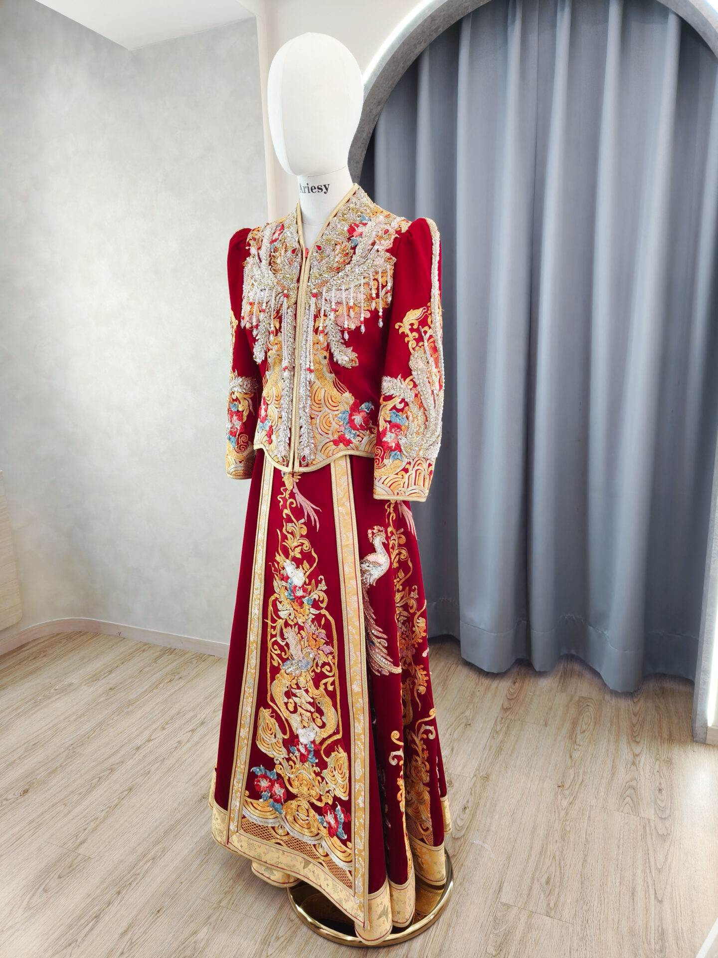 龍鳳褂,秀禾服,酒紅色絨布中式禮服,文定禮服,立領對襟襖,ARIESY婚紗,婚禮中式禮服,中式嫁衣